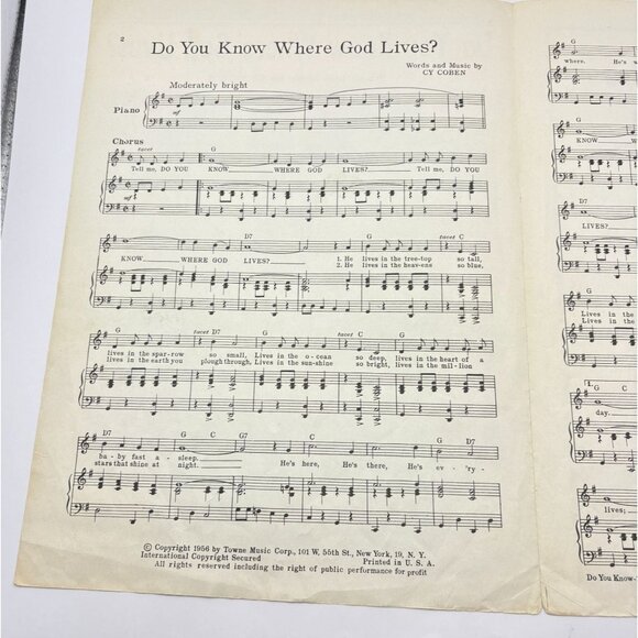 Do You Know Where God Lives Vintage Piano Sheet Music Eddy Arnold Cy Coben 1950s - Picture 2 of 6